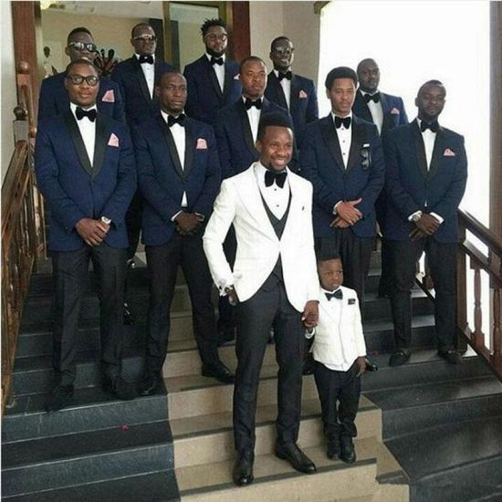 Navy Blue Best Fitted Black Lapel Groomsmen Suits  | happnessmall_2