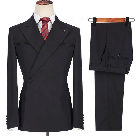 Classical Black Peaked Lapel Slim Fit Men Suits for Prom With One Side Button_3
