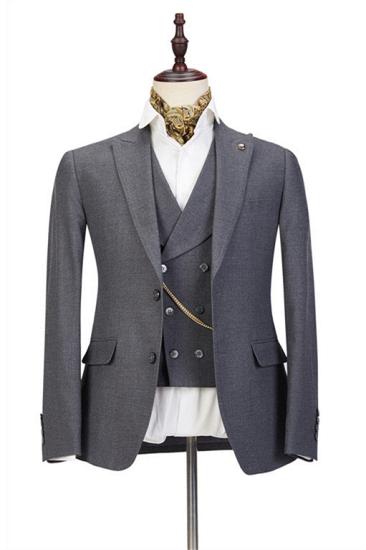 Classical Three Pieces Peaked Lapel Gray Business Men Suits