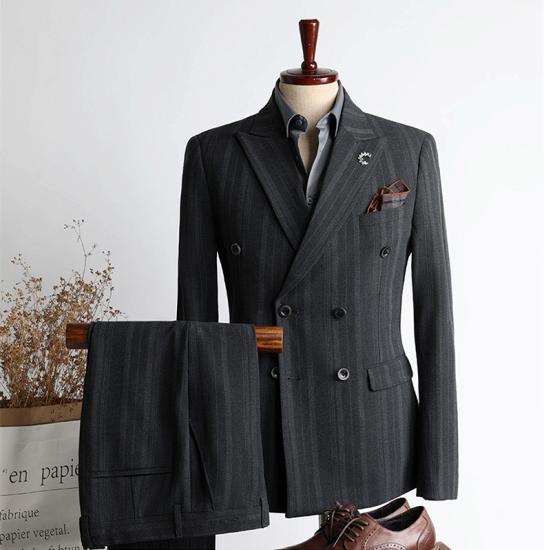 Stylish Double Breasted Stripe Two Pieces Men Suits For Business | happnessmall_2