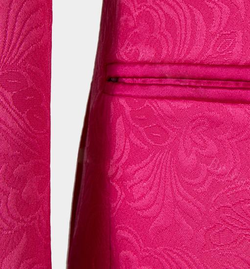 Chic Floral Pink Jacquard Corduroy Slim Fit Prom Suits with One Button_5