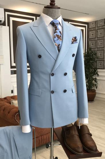 Happnessmall Trendy Blue Peaked Lapel Double Breasted Best Business Suits For Men_1