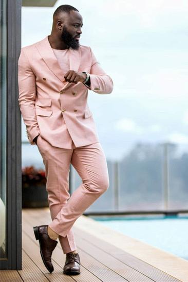 Elegant Pink Double Breasted Peaked Lapel Men Suits for Prom | Happnessmall