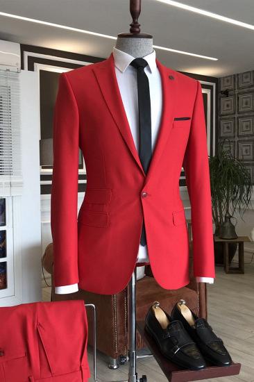 Custome Red Peaked Lapel Slim Fit Bespoke Prom Men Suits | Happnessmall_1