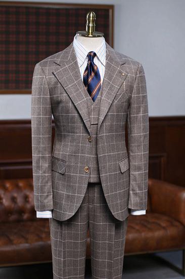 Jocasta Fashion Coffee Plaid 3 Pieces Business Suit For Men_1