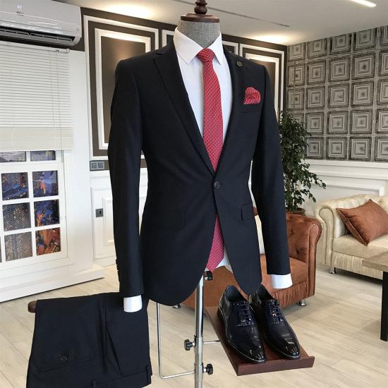 Ronin Black Notched lapel 2 Flaps Slim Fit One Button Formal Menswear_2