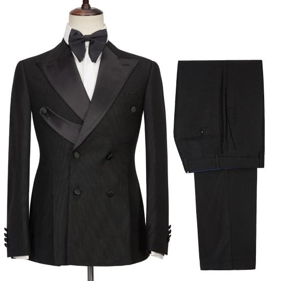 latest Design Black Double Breasted Peaked Lapel Slim Fit Men Suits for Porm_2