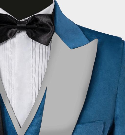 Jaxon Newest Cerulean Blue Velvet Tuxedo | Three Pieces Close Fitting Men's Suit_3