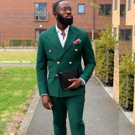 Titos Best Fitted Dark Green Double Breasted Peaked Lapel Prom Suits_3