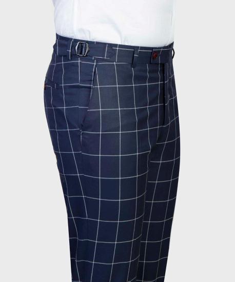 Advanced Dark Navy Plaid Peaked Lapel Slim Fit Men Suits for Business_3