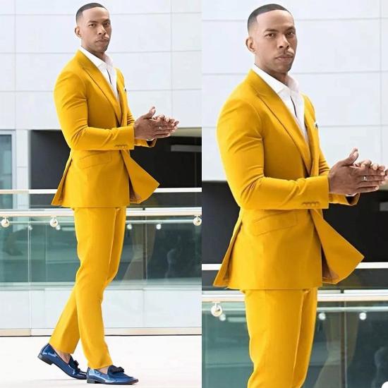 Patricia Slim fit Yellow Double Breasted Peaked Lapel Prom Men Suits Online_2