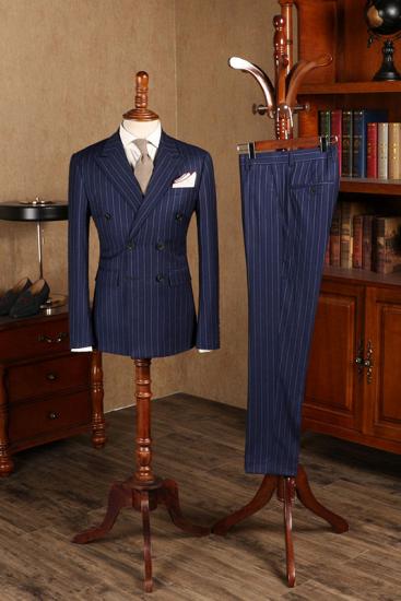 Jacinda Glamorous Blue Striped Double Breasted Business Suit For Men