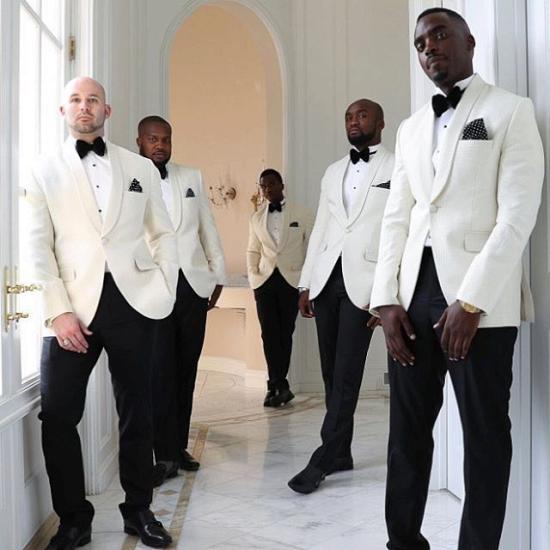 Eamon White One Button Shawl Lapel Suits For Groomsmen_2