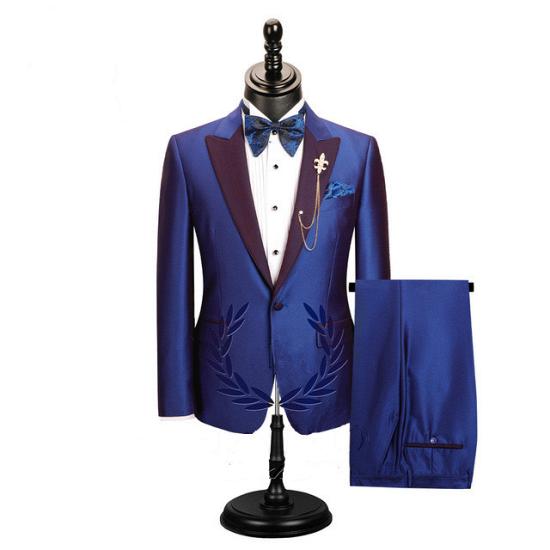 Noah Stylish  Blue One Button Peaked Lapel Slim Fit Prom Men Suits_2