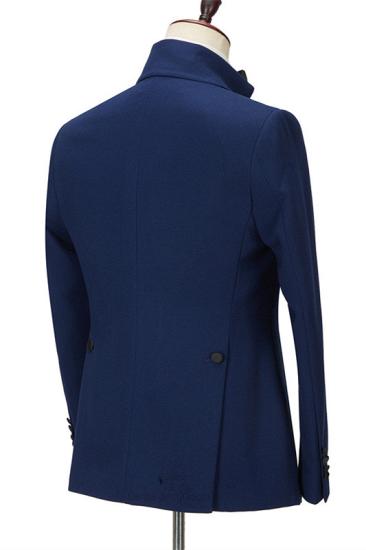 Stylish Dark Navy Black Silk Peak Lapel Two Pieces Men Suit for Prom With One Side Button_2