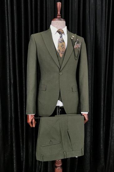 Gentle Dark Green Three Pieces Peaked Lapel Business Suits | Prom Suits_1