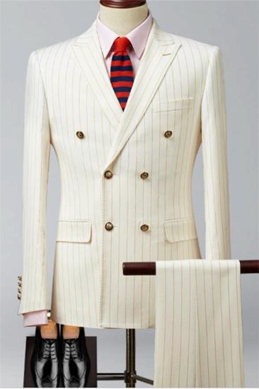 Popular Peak Lapel Double Breast Tuxedo | Formal Stripe Business Men Suits 2 Pieces
