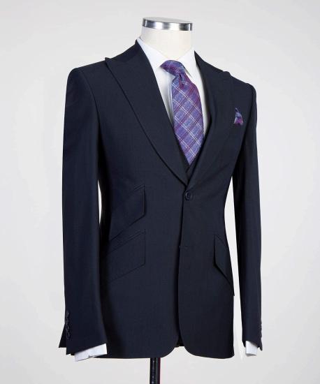 Hayes Glamoros Dark Navy Three Pieces Peaked Lapel Men Suits_3