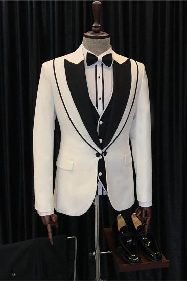 Antonia Fashion White  Peaked Laple Three Pieces Men Suit_1
