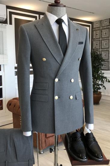 Kyra Best Fitted Dark Gray Peaked Lapel Double Breasted Business Suits For Men_1