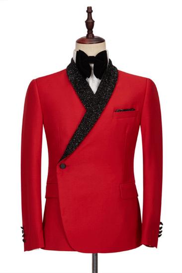 Chic Red Shawl Lapel Bespoke Wedding Men Suits with Black Pants