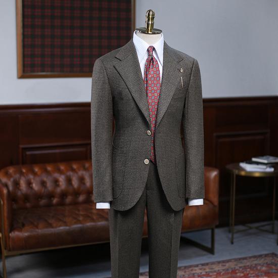 Mathieu Advanced Coffee Small Plaid 2 Pieces Slim Fit Suit For Business_2