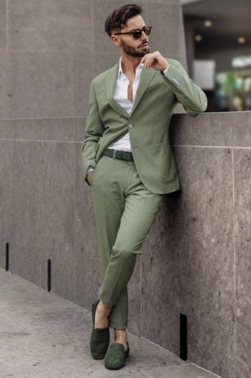 Happnessmall Handsome Green Slim Fit Bespoke Men Suits for Prom_1