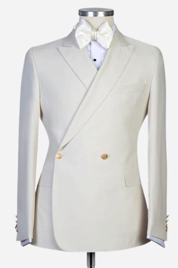 Unique New Arrival White Peaked Lapel Slim Fit Men Suits for Wedding_1