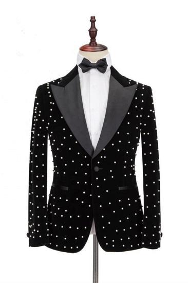 Special Design Black Peaked Lapel Men Suits for Prom | Happnessmall_1