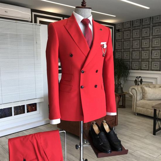 Custome Red Peaked Lapel Double Breasted Bespoke Slim Fit Prom Men Suits  | happnessmall_2