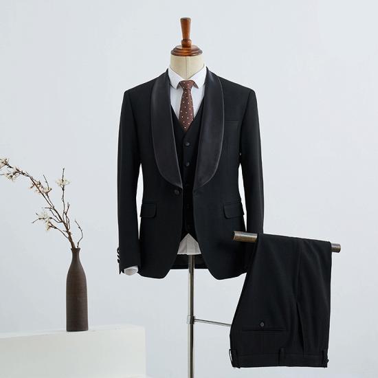 Chloe Classical All Black 3 Pieces Slim Fit Wedding Suit For Grooms_2