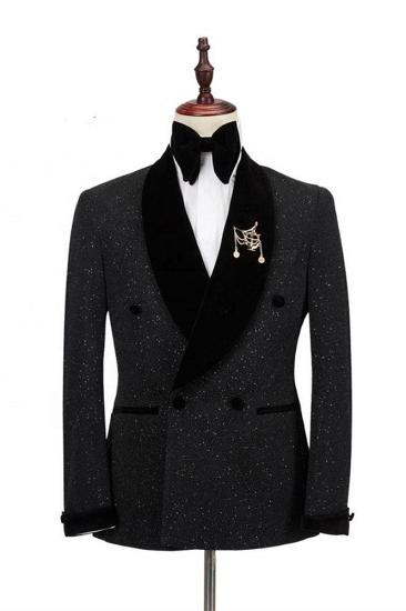 Sparkle Shawl Lapel Double Breasted Black Wedding Suits | Happnessmall