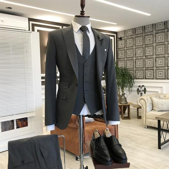 Panayiotis High-Quality Formal Black 3-Pieces Peaked Lapel Best Business Men Suit_2
