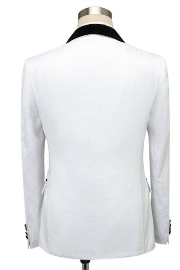 Classic white single button men's suit | Black lapel jacquard wedding suit_2