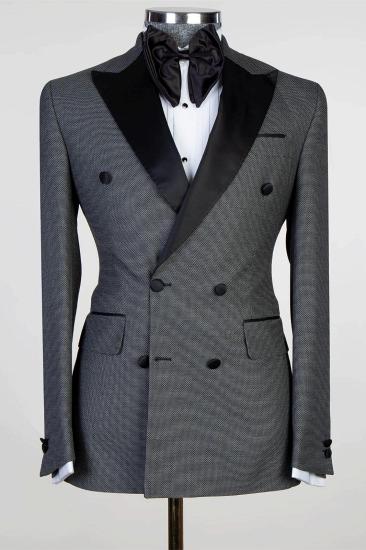 Fashion Dark Grey Double Breasted Peaked Lapel Men Suits | Happnessmall_1