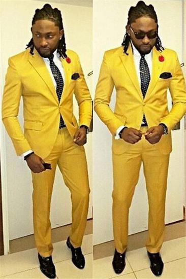 Finn Popular Light Yellow Peaked Lapel One Button Suits for Men_1
