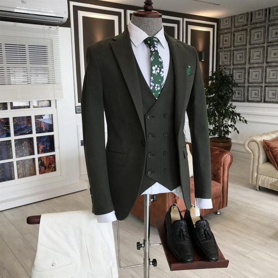 Modern Green 3-Pieces Double Breasted Waistcoat Business Men Suits_2