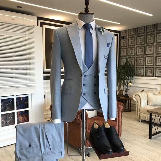 Irene Chic Blue Double Breasted Waistcoat Slim Fit 3-Pieces Business Suits For Men_2