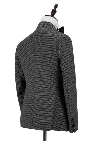 Modern Black Plaid Peaked Lapel Double Breasted Men Suits_2