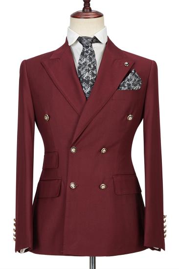 Glamorous Burgundy  Double Breasted Peak Lapel Men's Formal Suit