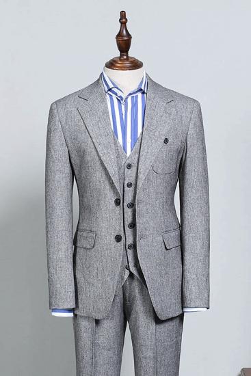 Skuld Modern Formal Gray 2 Flaps Slim Fit Tailored Business Suit