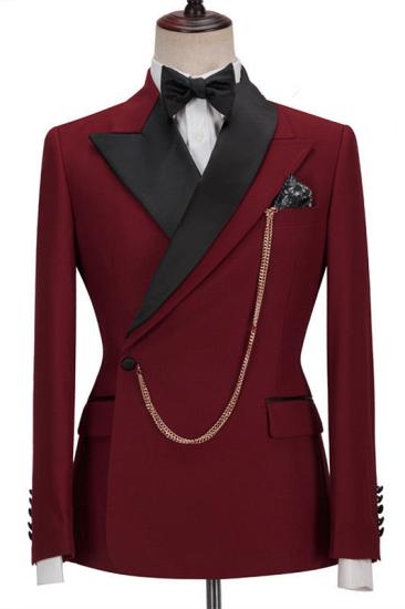 Latest Design Red One Side Button Slim Fit Men Suits for Prom With Black Silk Peaked Lapel