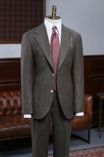 Mathieu Advanced Coffee Small Plaid 2 Pieces Slim Fit Suit For Business_1