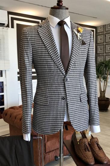 Unique Black Small Plaid Two Button Business Men Suits
