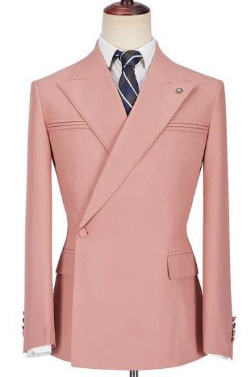 Fashion Pink Peaked Lapel Ruffles Fashion Slim Fit Prom Men Suits