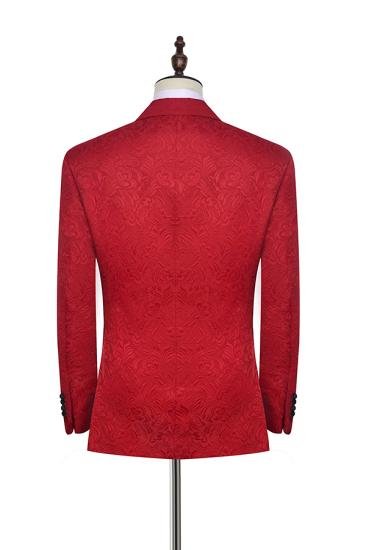 Chic Bright Red Jacquard Peak Lapel with Black Silk Mens Suits | Happnessmall_3