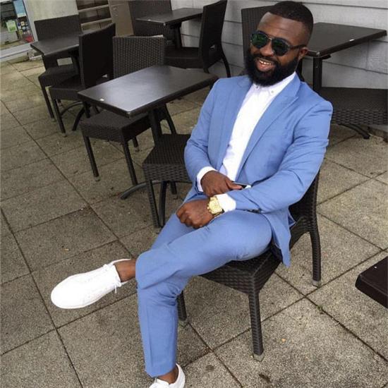 Knox Simple Blue Peaked Lapel Slim Fit Bespoke Men Suits Online_2