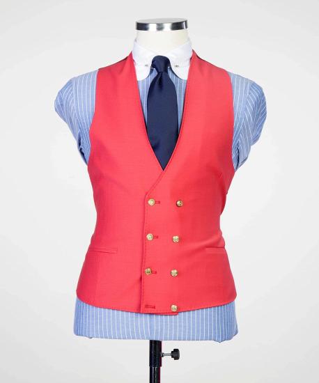 Modern Red Three Pieces Peaked Lapel Prom Suits for Men_2