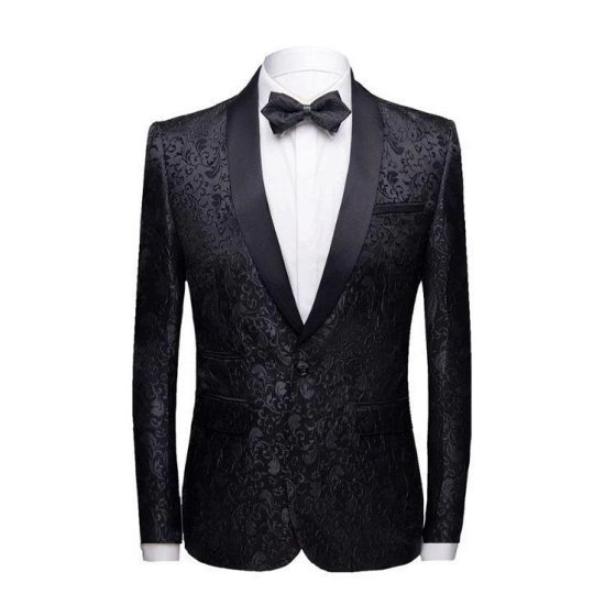 Black shawl lapel men's jacquard set | Unique slim fit groom two-piece set_4