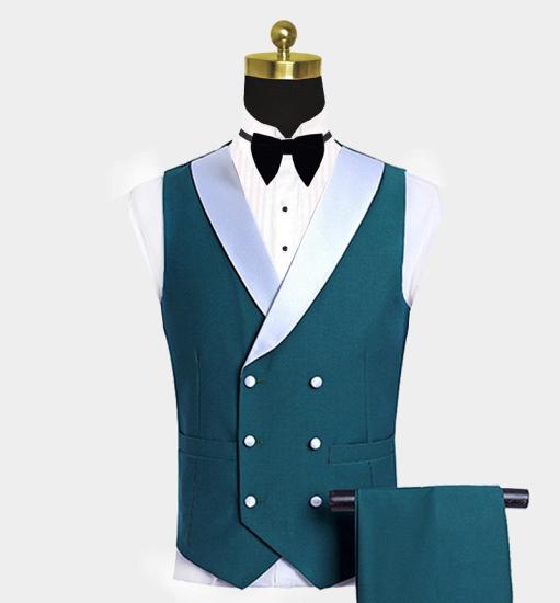 New Arrival Teal Blue White Silk Shawl Lapel Single Breasted Prom suits| Formal Business Men Suits_3